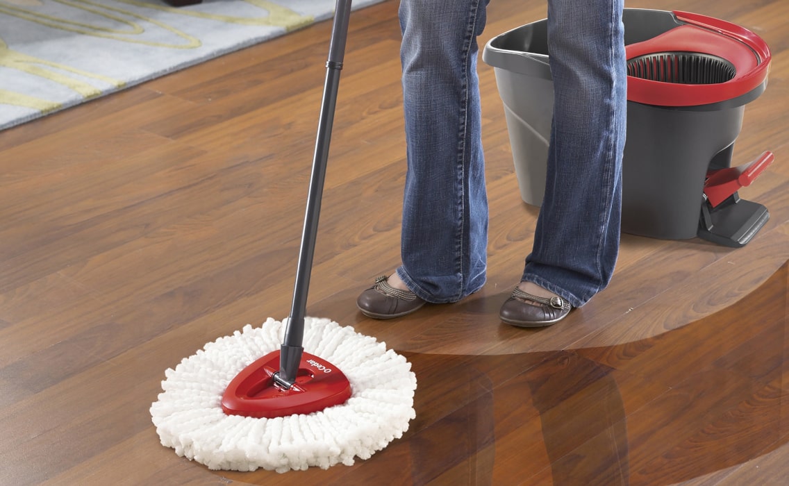 Spin Mop Bucket System - Easy Wring 360 Spin - Streak Free Floor Cleaning - 2 Microfiber Heads