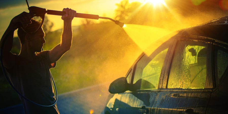 Can a pressure washer be used safely for car cleaning?