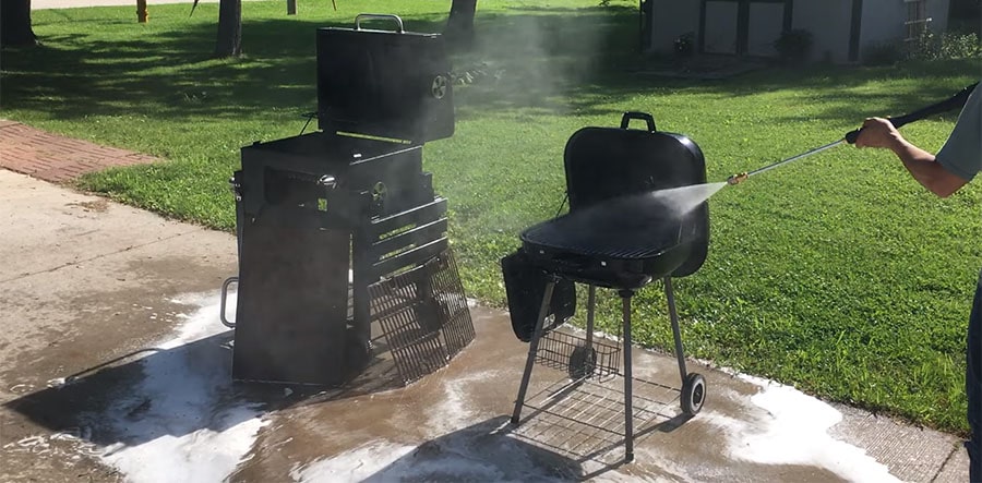 Cleaning BBQ grill by hands is a hard work