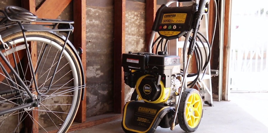 Gas Pressure Washer stored in a garage.