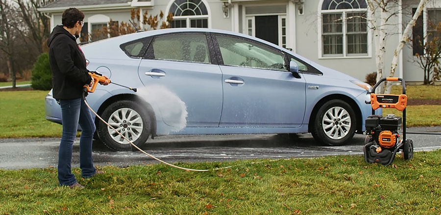 Man washing his car.