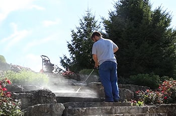 WEN's power washer cleans the steps.