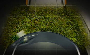 Robot mower cuts the grass.