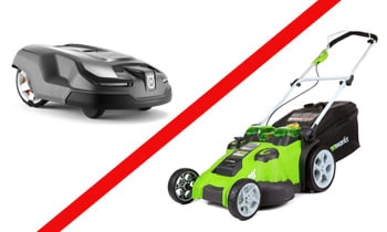 Robot lawn mower vs manual lawn mower.