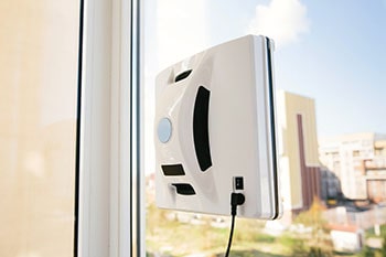 Window cleaning robot at work.