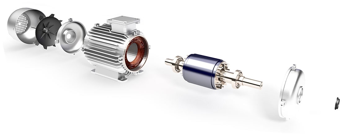 Induction motor, disassembled.