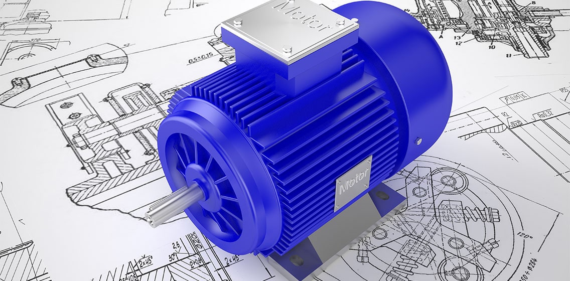 Rendered 3D image of an induction motor.