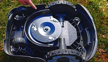 Underside view on safety features of the robotic lawn mower
