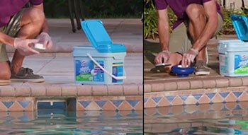 A man adding chlorine to the pool