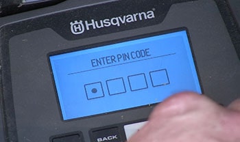 PIN code input screen of the lawn mower