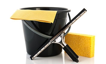 A window washing equipment: bucket, squeegee, sponge