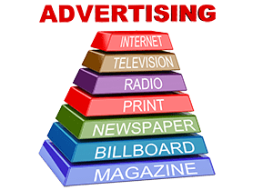 3d pyramid of advertising media.
