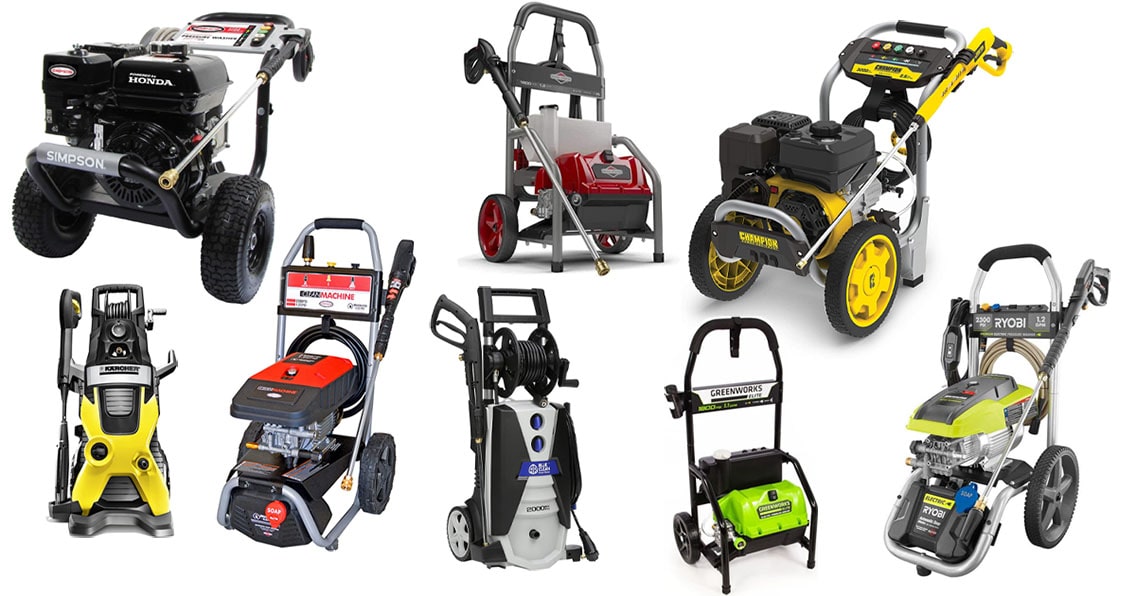 Various pressure washer models from various brands