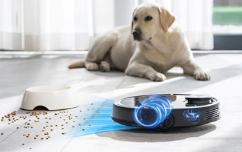ILIFE A11 is cleaning the floor from dog food