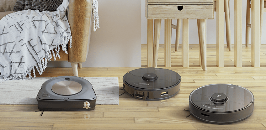 Roborock S7 MaxV Ultra mops the laminate floor in the bedroom.